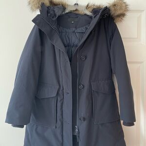 Stylish Navy Parka with Fur Hood